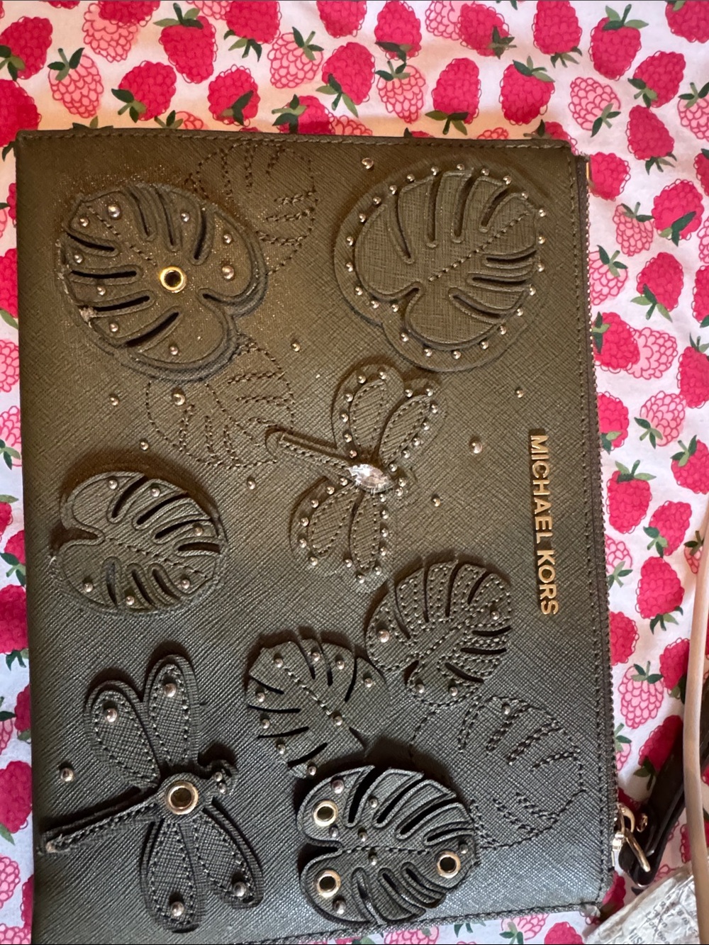 Michael Kors Black Embellished Dragonfly & Leaf Wristlet